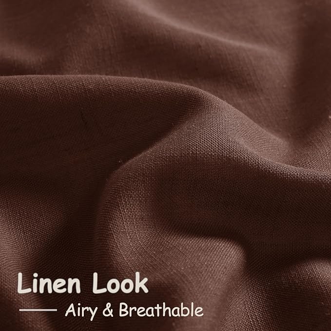 Rustic Brown Linen Curtains 90 Inch Long 2 Panels Set for Bedroom Living Room Linen Textured Window Drapes Semi Sheer Light Filtering Rod Pocket Back Tab Cotton Textured Farmhouse Curtain 52x90