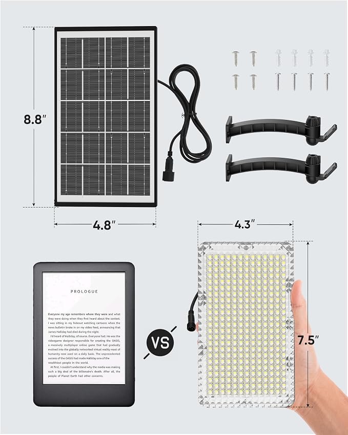 JACKYLED 1000 Lumens 299 LED Solar Lights Outdoor Bright Solar Dusk to Dawn Light with 4400mAh Battery, IP65 Waterproof Outdoor Solar Powered Security Flood Light for Wall Porch Shed Barn