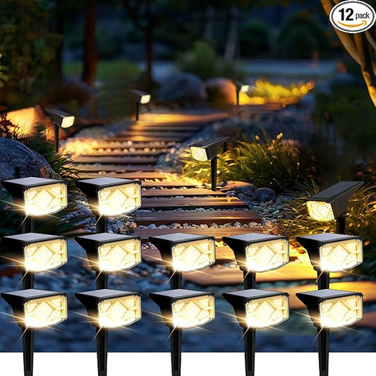 SOLPEX Solar Spot Lights Outdoor Waterproof IP65, Landscape Spotlights Outdoor, Compact Design Spot Lights, Solar Powered Flood Lights for Garden Yard House Pathway Tree Outside, 12 Pack, Warm White