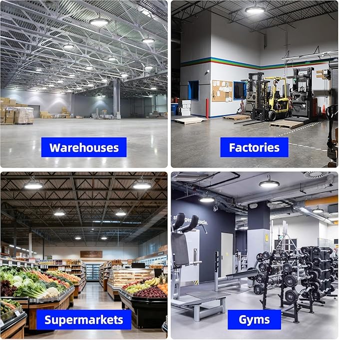 hykolity 6 Pack LED High Bay Light 150W UFO, 5000K Daylight White with US Plug, 450W MH/HPS Equivalent, 100-277V, 19,500lm, IP65 Waterproof Commercial Warehouse Area Light for Wet Location