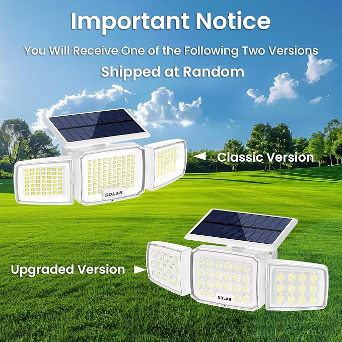 JEJOT White Solar Security Light Outdoor Super Bright LED, Motion Sensor Flood Light, 3 Heads 270° Wide Angle, Remote Control, IP65 Waterproof, 3 Modes (2 Packs)