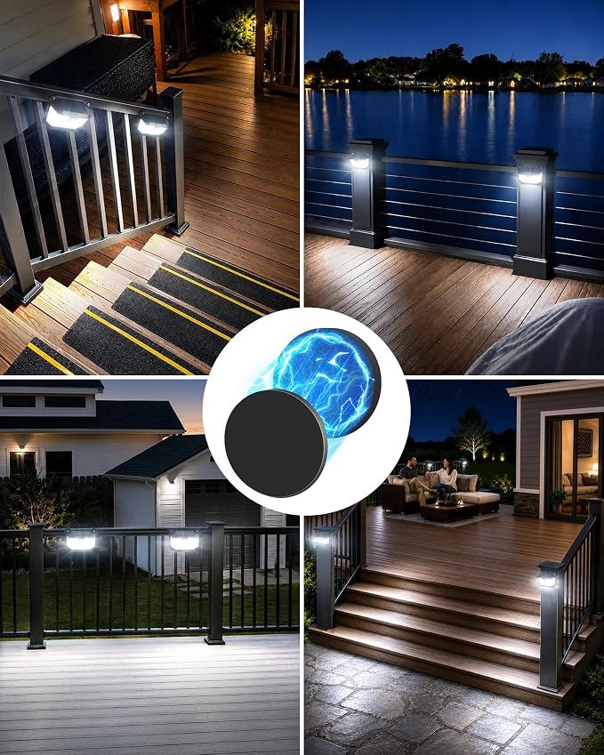 Magnetic Solar Step Lights Outdoor, 178 LED 800LM Solar Stair Lights Motion Sensor, No Drill Magnetic Fence Lights for Metal Railings, Deck, Porch, IP65 Waterproof Outdoor Solar Lights 3Pack