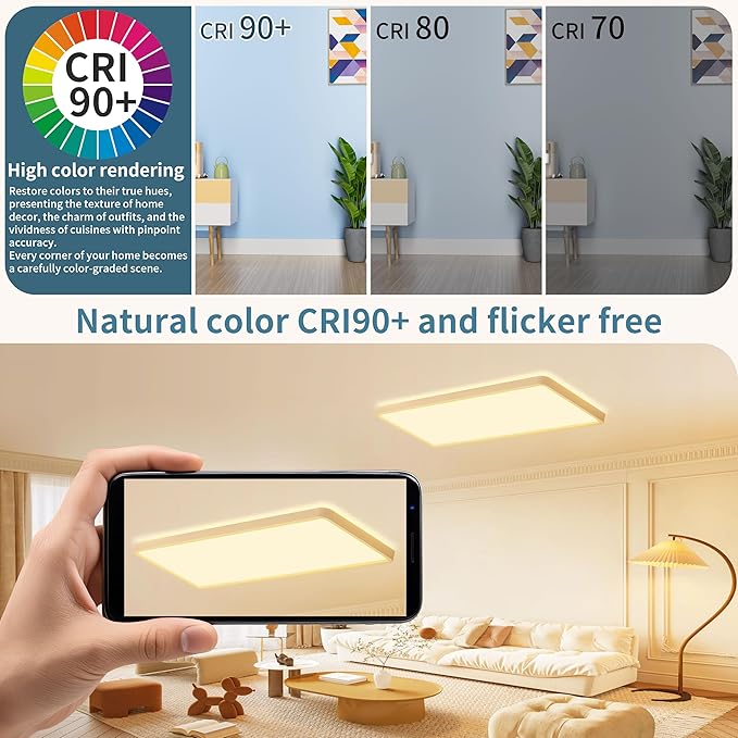 23 Inch Dimmable LED Flush Mount Ceiling Light Fixture with Remote, Square Low Profile Ceiling Light,3000K–6500K Color Changing,1800K Night Light,White,for Bedroom,Kitchen,Living Room