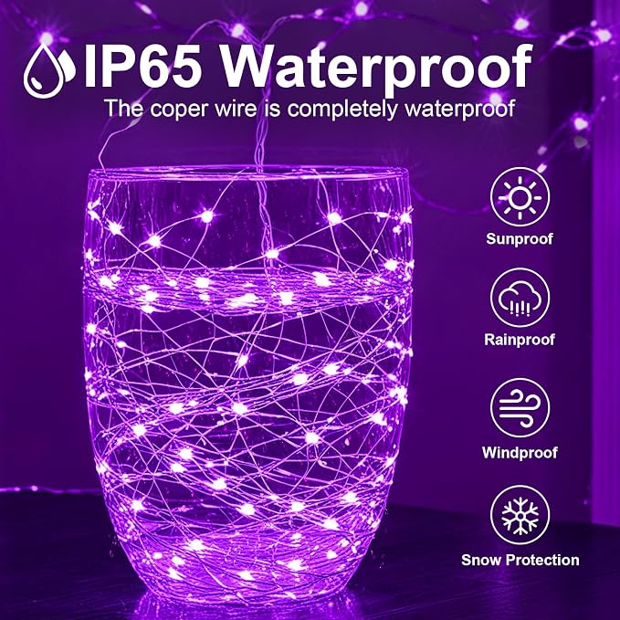 2 Pack USB Plug in Fairy String Lights,16ft 50 LED Copper with Remote and Timer, 8 Modes Waterproof Twinkle String Lights for Bedroom Indoor Party Wedding Christmas Decoration (Purple)