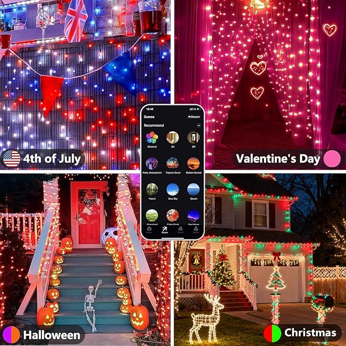 YIQU Smart Color Changing Halloween Lights, 66 FT 200 LED RGB Christmas String Lights with Remote App Control & Timer, Music Sync Multiple Modes Twinkle Light Waterproof Indoor Outdoor Decor