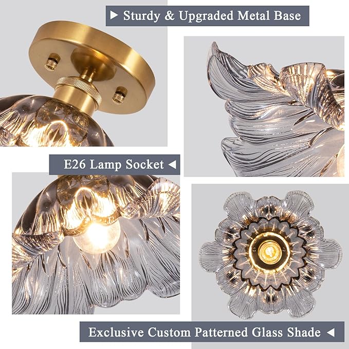 Semi Flush Mount Ceiling Light,Hallway Vintage Lights Fixture Ceiling 11" E26 Gray Blue Vintage Light Fixtures for Closet Hallway Kitchen Dining Room
