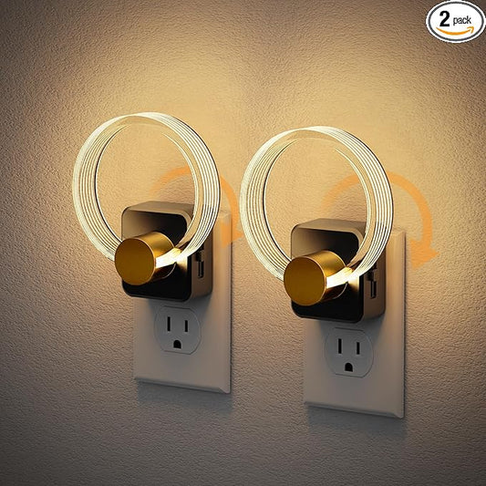 JandCase Night Light, Night Lights Plug into Wall, 2 Pack Dimmable Nightlight with Dusk to Dawn Sensor, 180° Rotatable Round Plug in Nightlights, LED Circle Acrylic Night Light for Bathroom Kids Gifts