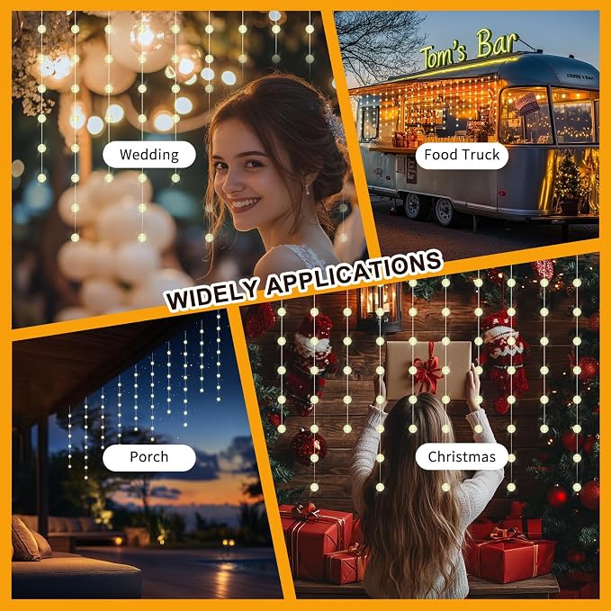 Ball Curtain Lights, Warm White Window Light 70 Balls Hanging Lights with Remote Fairy Led Twinkle String Light Home Bedroom Wall Ceiling Décor for Christmas, Wedding, Party, Birthday