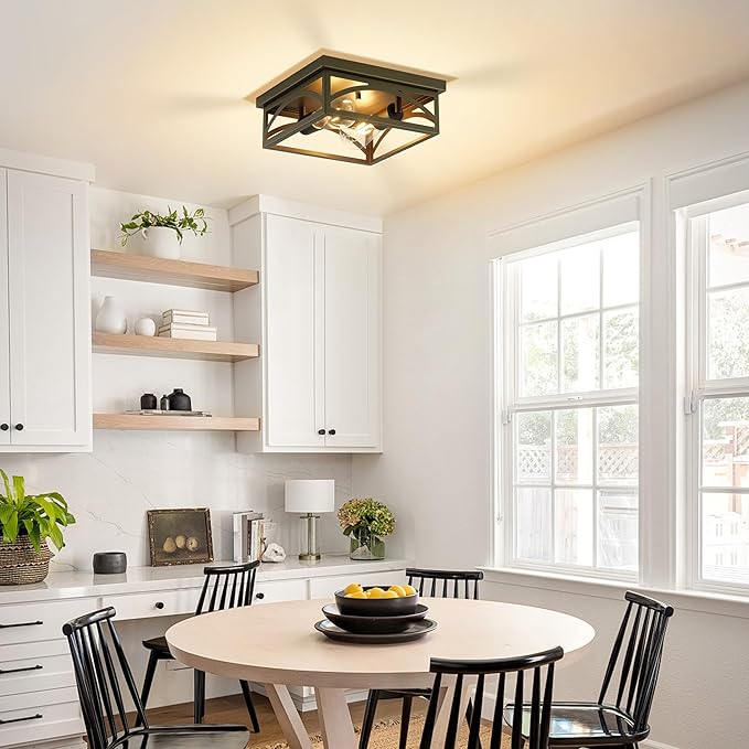 Flush Mount Ceiling Light, Farmhouse Ceiling Light Fixture for Hallway Kitchen, Outdoor Porch Ceiling Light Flush Mount, Bedroom Lights for Ceiling, Dark Olive, 1 Pack(Bulbs Not Included)