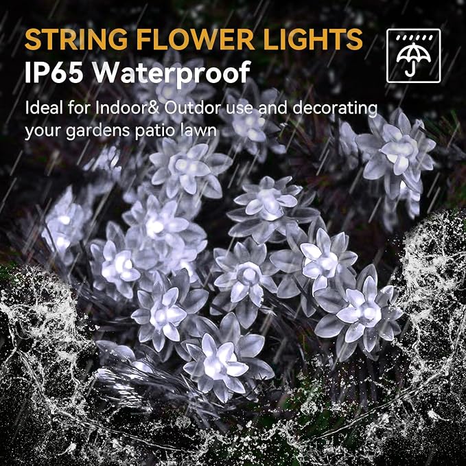 ITICdecor Solar Flower String Lights Outdoor Waterproof 50 LED Upgraded Flower Fairy Light for Garden Fence Patio Yard Christmas Tree Lawn Party (Cool White)