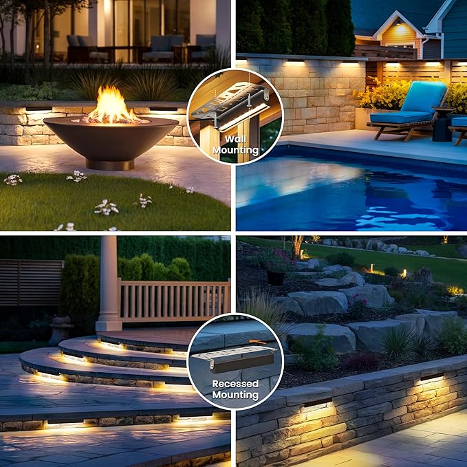 AUDERWIN Retaining Wall Lights, 7 Inch LED Hardscape Lighting Waterproof, 12V Low Voltage Landscape Lighting, Outdoor Step Lights for Patio Stairs Deck 2700K, 270° Rotate, 16 Pack