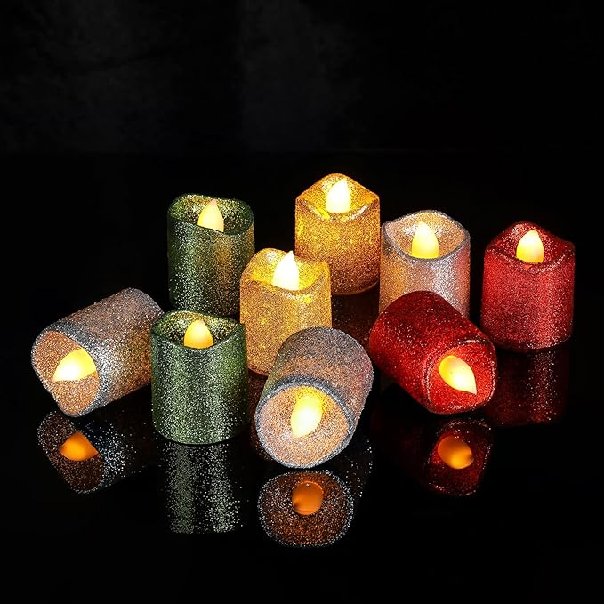 Honoson 24 Pack Mixed Color Candles Party Decoration Flameless Candles LED Tea Light Candles Battery Operated Candle Fake Candle for Halloween Christmas Valentine‘s Day Diwali Wedding Table Decor