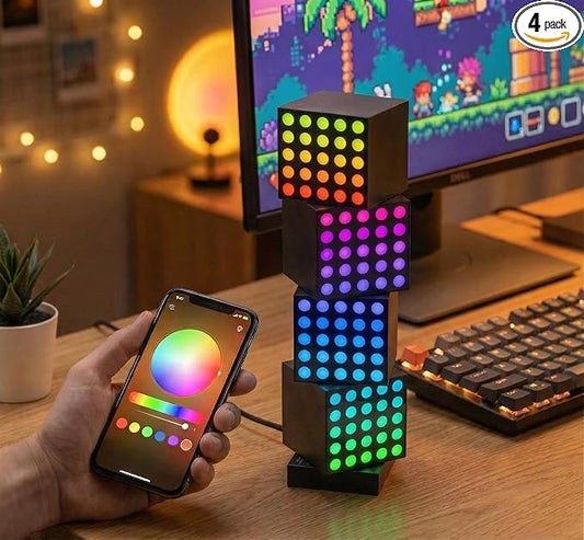 YEELIGHT Smart Pixel Art Table Lamp, 4 Pack Cube Light Kit with Music Sync, DIY LED Display with Clock Mode, RGB Mood Night Light Works with Matter and Alexa, App Control, for Gaming Room & Bedroom