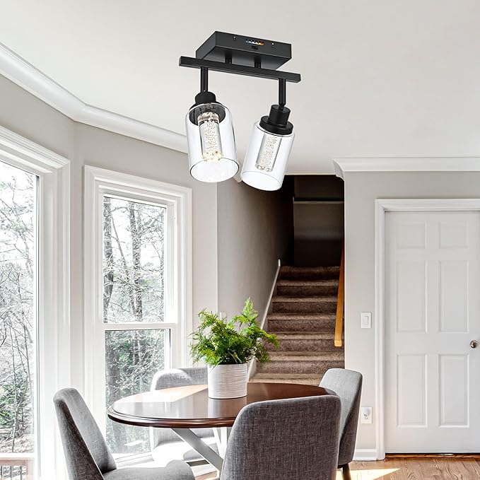 MELUCEE 2 Lights LED Tracking Light Ceiling Kitchen Ceiling Light Fixtures Rotatable Spotlight Black Bathroom Vanity Lights Wall Mounted Lamp with Clear Glass, Built-in LED Chips, 5-Color Temperature