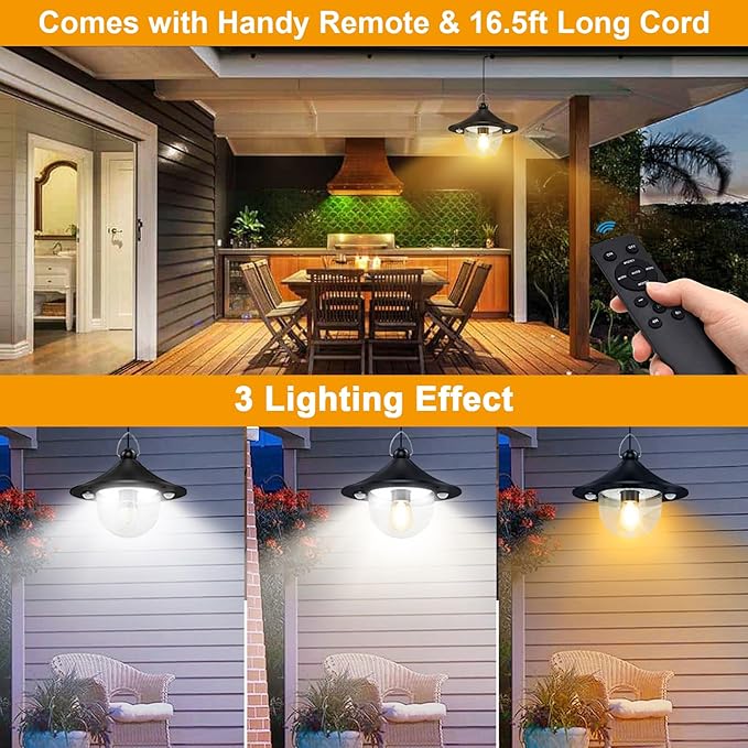 Solar Shed Light Indoor Outdoor Pendant Lights Solar Powered with 2 Motion Sensor, Waterproof Solar Hanging Lamp for Porch, Inside Home, Farmhouse, Gazebo, Chicken Coop, Daytime Available, 2 Pack