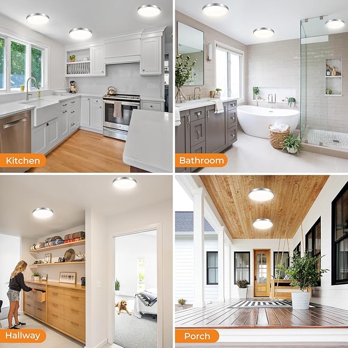 slochi 1Pack LED Flush Mount Ceiling Light Fixture, 9 Inch Light Fixture, 3000K-4000K-6500K Round Flat Bedroom Lights, Closet Round Surface for Bathroom Laundry Bedroom Hallway