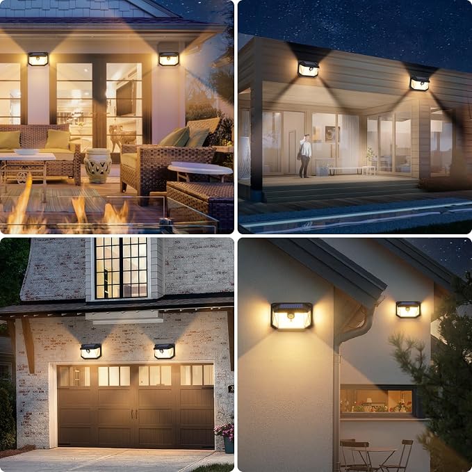 Brightever Solar Outdoor Lights, 4-Pack 178 LEDs Motion Sensor Wall Light with 270° Wide Angle & 3 Modes, Waterproof 3000K Solar Powered Security Light for Patio Garden Garage Front Door