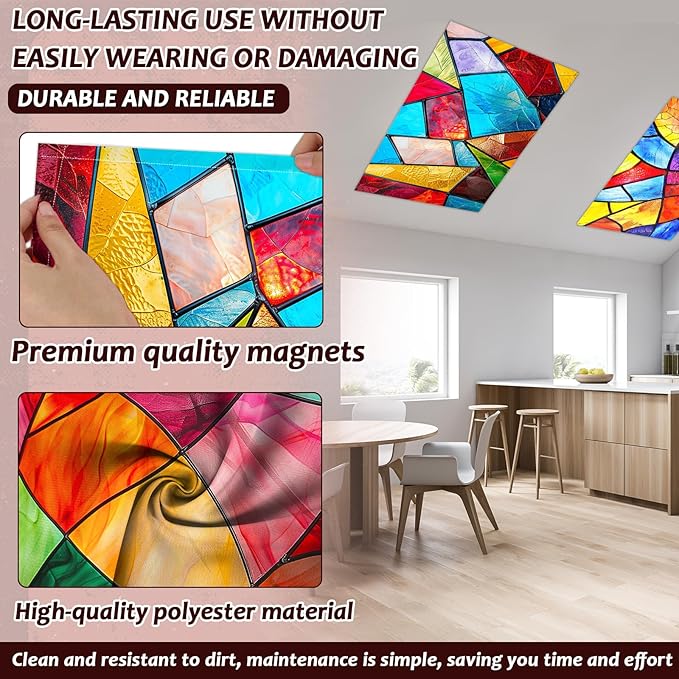 4 Pcs Fluorescent Light Covers for Classroom Ceiling Light 4 x 2 Feet Decorative Magnetic Lights Cover Filters Easy Install for School Office Home Hospitals Drop Ceiling Supplies (Retro Stained Glass)