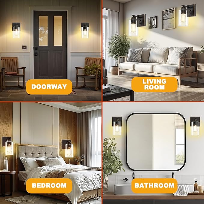 Loyareal Wall Sconces Set of Two, Oil Rubbed Bronze Wall Scone with Switch, Bedside Wall Lamps, Sconces Decor Set, Bedroom Sconces, Modern Bathroom Light Fixtures with Clear Glass Shade