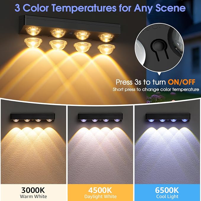ShineTech Solar Fence Lights Outdoor Waterproof, 3-Color Lighting Modes LED Solar Powered Deck Lights, Outdoor Step Lights for Railing, Patio, Wall, Backyard (4 Packs)