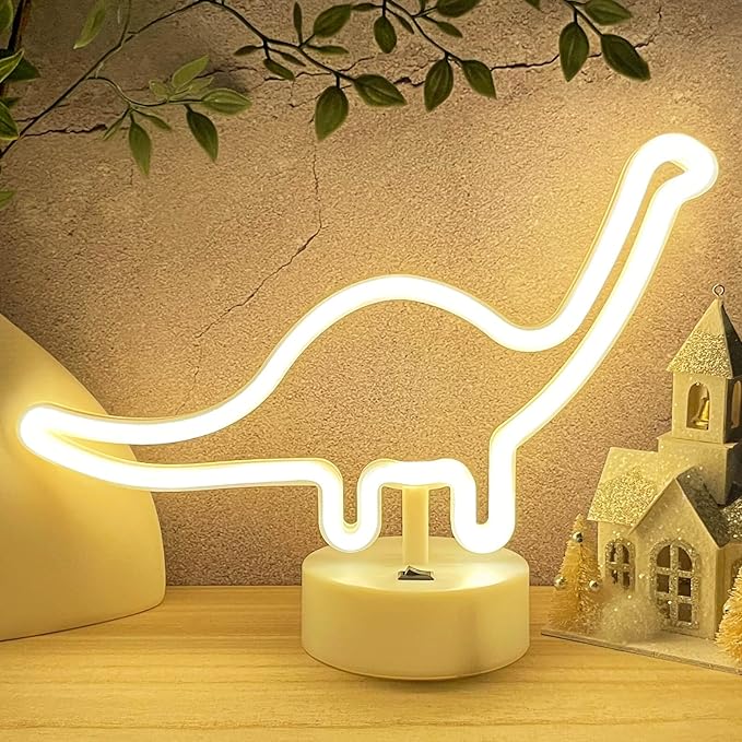 HOHOSIGN Dinosaur Neon Sign Dino Light Warm White LED Dinosaur Neon Light Room Decor for Boys Kids Girls Bedroom Nursery, Table Desk Stand USB/Battery LED Sign Toddlers Present Christmas