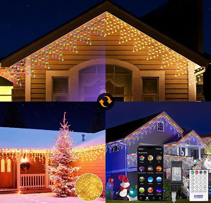 LED Icicle Lights for Outdoor Christmas Decorations,32.8Ft 400 LEDs Color Changing Christmas Fairy Light,APP & Remote Control,17 Lighting Modes,Plug in RGB hanging Curtain Lights for Xmas Party