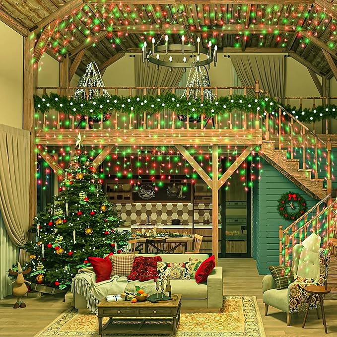Icicle Christmas Lights Outdoor - 66FT 640 LED Icicle Lights for Outside with 8 Modes Timer, 120 Drops Waterproof Connectable Hanging String Lights Indoor for Roof Party Xmas Decoration, Red and Green