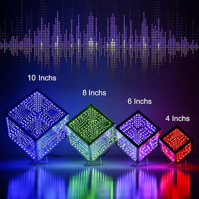 Infinity Mirror Hyper Cube Table Lamp, Desk Art Night Light, Color-Changing Music-Sync APP-Controlled Ambient Light for Gaming, Party, Home, Gift (8.2 Inches)
