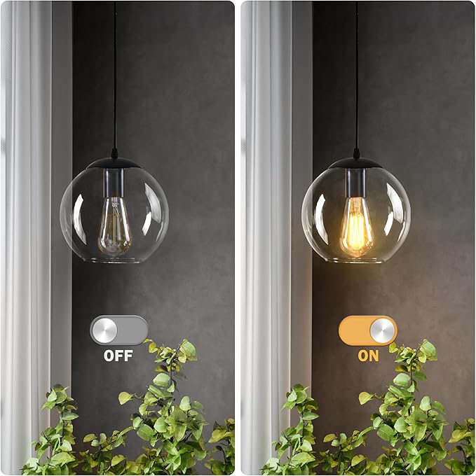 Globe Pendant Light, Modern Hanging Lighting Fixture, Classic Cluster Chandelier with Clear Glass Shades(Black, 1 Lights, 4.7 Inch)