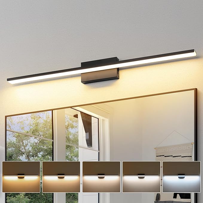 JUSHENG Black Vanity Lights for Bathroom 5CCT Dimmable Bathroom Vanity Light Fixtures LED Vanity Light Bar 39.37'' Inch 36W
