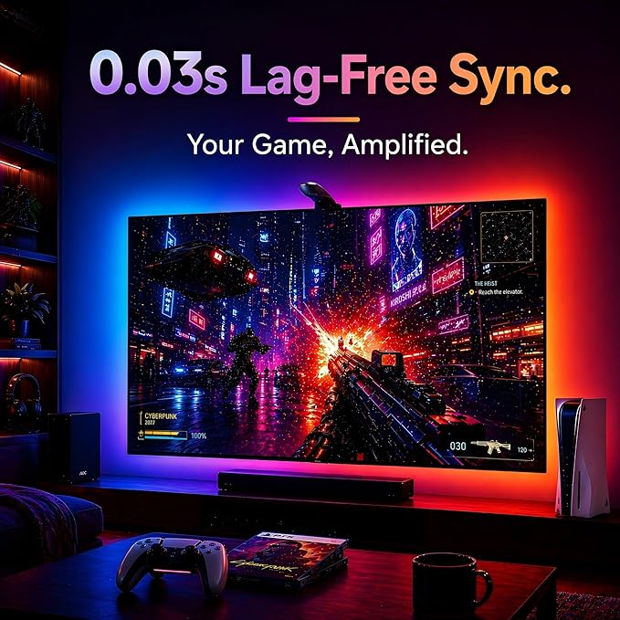 AOC TV Lights that Change with TV LED Backlight that Sync for 32-50 inch TVs, RGB Changing Strip Light with Sensor, Living Room Decor, Gifts for Men Gamers, Smart App Control, DIY Mode, 11.5FT