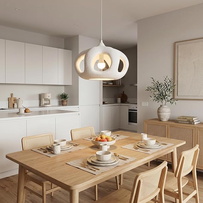 JAYMP Hollow-Out Shape Pendant Light Fixture for Dining Room Kitchen Island Hallway Restaurant Modern Hanging Lamp E26 Base Japanese Style Lighting Fixture, 1 Pack, Matte White, 40cm/15.7in