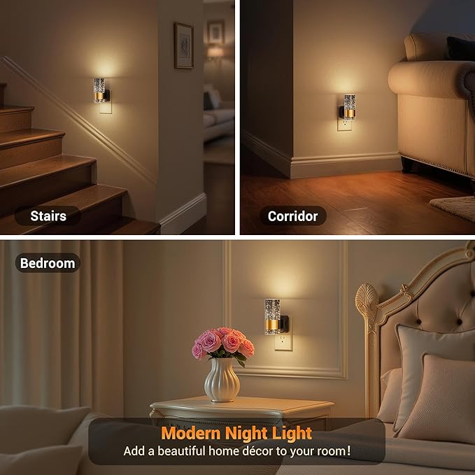 JandCase Night Lights Plug into Wall,2 Pack Automatic LED Night Light with 0-100LM Dimmable, 3000K Plug in Night Lights with Auto Light Sensor, for Bathroom Hallway Decor