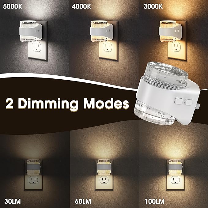 Briignite Night Light Plug into Wall, Dimmable Night Light with Bubble Design 3000K/4000K/5000K & 3 Brightness Levels for Baby Nursery Hallway Bathroom Kids Room, 3CCT, White Cover