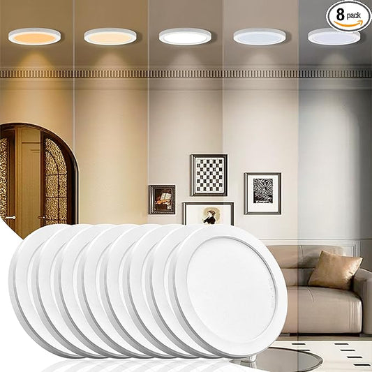 ETL 7 inch Small LED Flush Mount Ceiling Light Dimmable,Ultra Slim Round Flat Ceiling Lights 5CCT-2700K/3000K/3500K/4000K/5000K,Modern Ceiling Lamp for Closet,Kitchen,Bathroom 8 Pack(White)