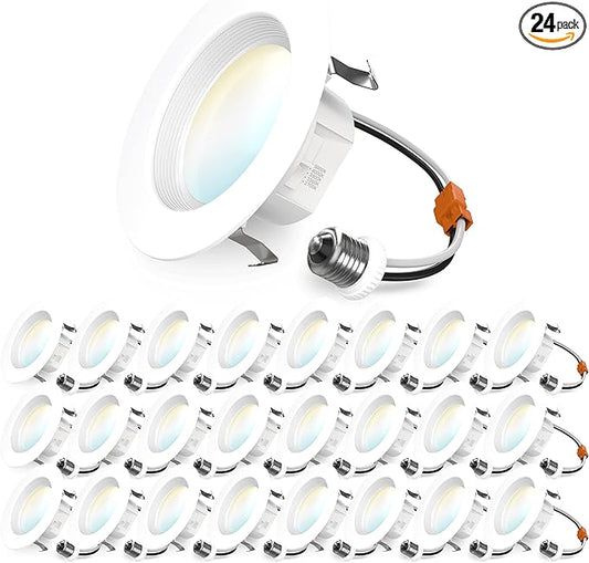 Sunco 24 Pack 4 Inch LED Recessed Lights, Retrofit Can Lighting, 660 LM, 11W (40W Equivalent), Selectable CCT 2700K/3000K/3500K/4000K/5000K, Dimmable, Baffle Trim, Replacement Conversion Kit UL
