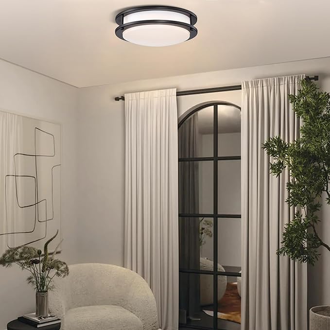 11 Inch LED Ceiling Light Fixture, 2700K/3000K/3500K/4000K/5000K Adjustable, Dimmable Flush Mount Modern Lighting for Bedroom Living & Laundry Room Kitchen Hallway Bathroom Basement, Black, 2 Pack