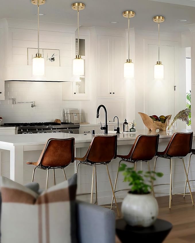 1-Light Mini Pendant Light Fixtures, 2-Pack Modern Hanging Ceiling Lighting, Adjustable Height, Gold Pendant Lamp with Dual Glass for Kitchen Island Bedroom