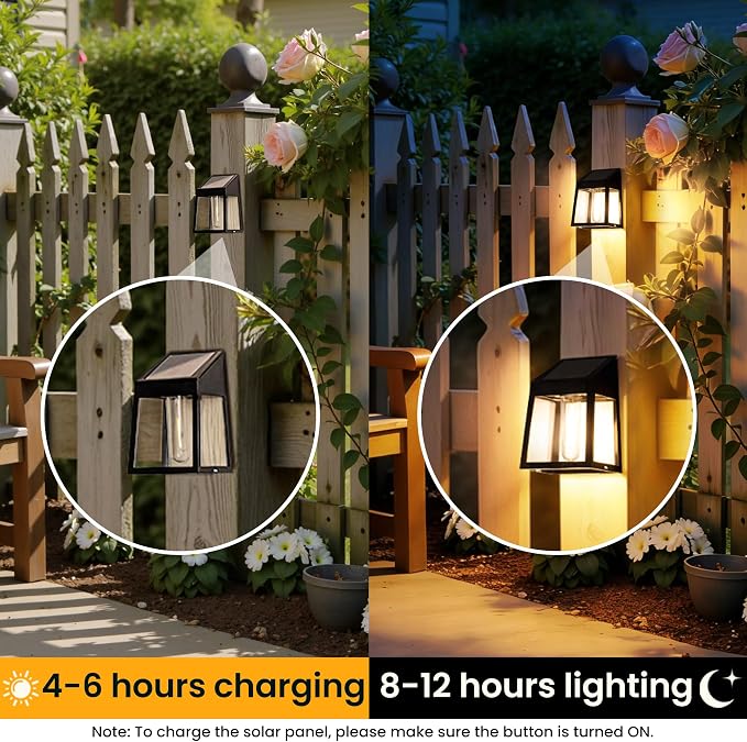 GIGALUMI Solar Fence Lights, 2 Pack Fence Outdoor Waterproof Lights Solar Powered, Warm White Yard Decorations for Garden, Post, Front Door, Backyard, Porch, Deck
