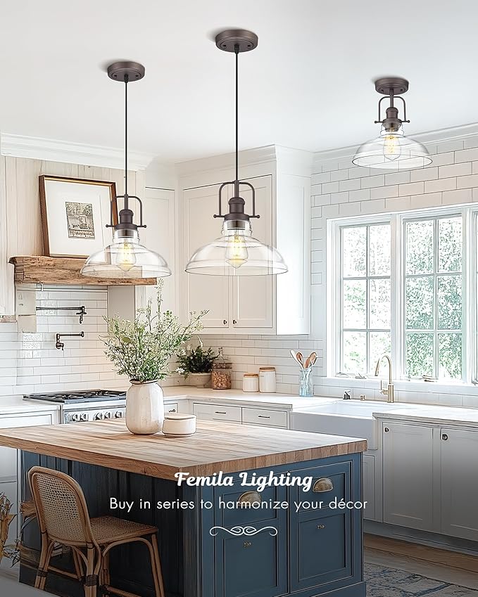 FEMILA Flush Mount Ceiling Light Fixture, 11" Farmhouse Semi Flush Kitchen & Bedroom Ceiling Light, Oil Rubbed Bronze with Clear Glass Shade, Rustic Industrial Lighting, 4FY09-F ORB