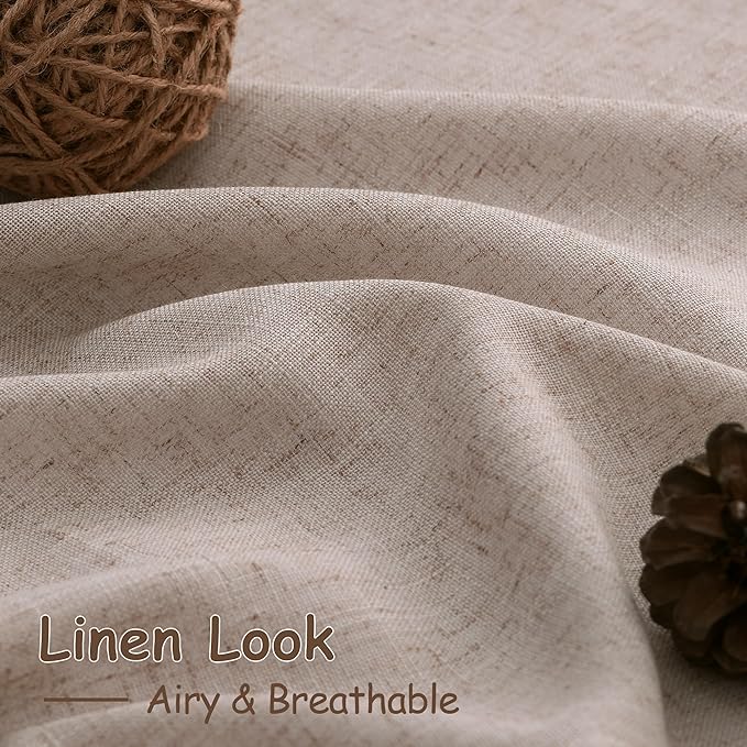 Oatmeal Linen Curtains 96 Inches Long for Living Room Rod Back Tab Vintage Rustic Farmhouse Light Filtering Curtain Burlap Textured Linen Drapes 96 Inch Length for Dinning Room Bedroom 52x96 8 FT