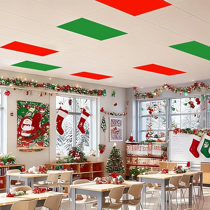 8 Pcs Fluorescent Light Covers with 80 Magnets Decorative for Classroom Ceiling Lights 4 x 2 Feet Magnetic Light Cover Filter Easy Install for Office Hospital Home Ceiling Supplies (Christmas Color)