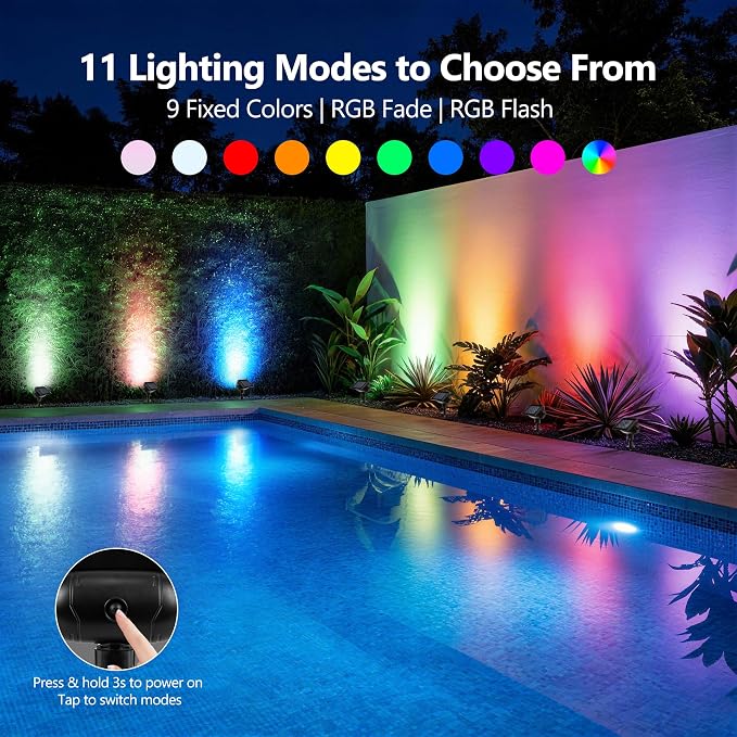 Brizled 6 Pack RGB Solar Spot Lights Outdoor, 360° Rotation 9 Colors & 11 Modes Color Changing Spotlights IP65 Waterproof Landscape Lights Solar Spot Landscaping Pathway Lighting for Path Garden Yard