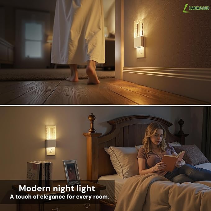 L LOHAS LED Night Light Plug in, 2 Pack Foldable Night Lights Plug into Wall, Portable LED Nightlight with Dusk to Dawn Sensor, Dimmable 0-100LM White Nightlights for Travel, Hotel, Bathroom, Hallway