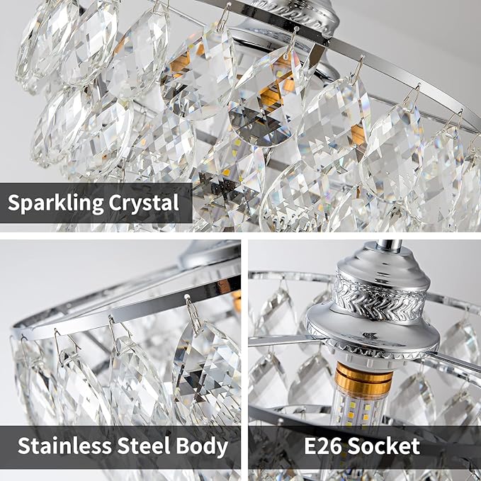 Modern Crystal Chandelier Light Fixtures, Mini Crystal Chandelier Ceiling Light Small, Raindrop Pendant Lighting, Chrome Ceiling Lamp Hanging Lights for Bedroom Bathroom Closet Hallway Kitchen Island