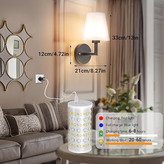 Nekhung Battery Operated Wall Sconces Set of 2, Wireless Wall Light with 10000mAh RGB Dimmable Magnetic Bulb, Rechargeable Wall Sconce with Remote Control for Bedroom Living Room
