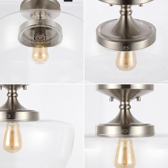 JONATHAN Y 14" Nickel Modern Farmhouse LED Flush Mount Light Fixture, Clear Glass Shade, Rustic Industrial Schoolhouse Lamp for Kitchen Hallway Bedroom (JYL7517D)