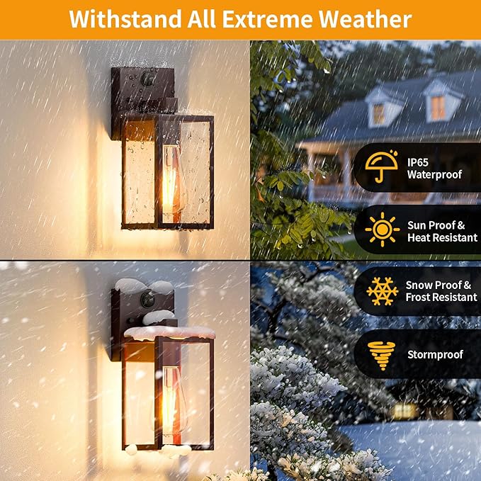 2 Pack Motion Sensor Outdoor Light Fixtures Wall Mount, Oil Rubbed Bronze Front Porch Lights, Dusk to Dawn Exterior Wall Sconce, Waterproof Lantern Lamp,Outside Coach Light for House,Garage,Yard