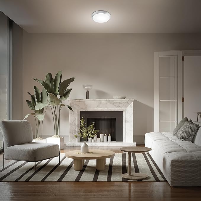 Feit Electric 9" Adjustable White LED Ceiling Light, Dimmable Flush Mount Fixture, Brushed Nickel Finish, Selectable Color Temperature, 900 Lumens, 50,000-Hour Lifespan, FM9/5CCT/NK