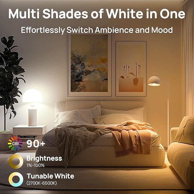 Linkind Matter Smart Light Bulb, Tunable Soft White to Daylight, Compatible with Alexa/Apple Home/Google Home, 2.4GHz Wi-Fi, 800LM 60W Equivalent, A19 E26 6-Pack